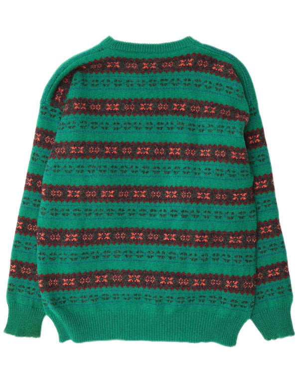 Vintage męski sweter z okrągłym dekoltem, duży, zielony, wełniany Fair Isle
