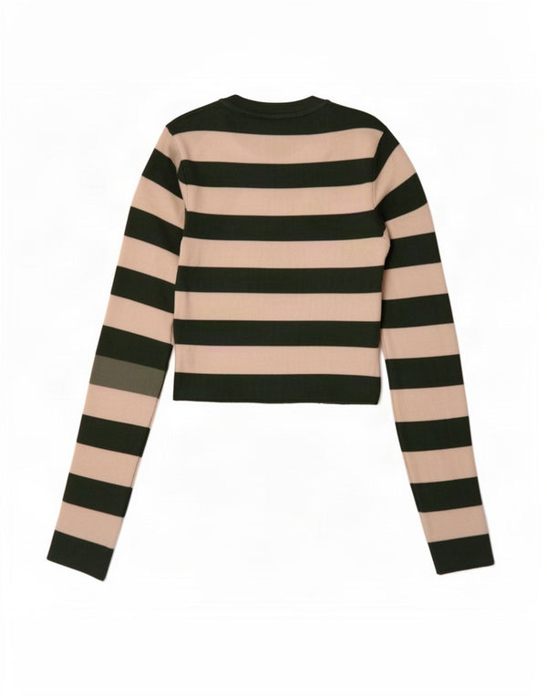 Zara Womens Top Long Sleeve UK 8 Small Green Striped Viscose