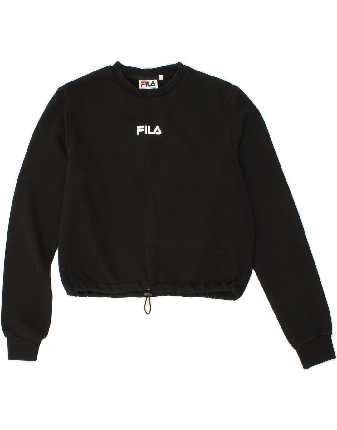 FILA Womens Oversized Crop Graphic Sweatshirt Jumper UK 10 Small Black Vintage Fila and Second-Hand Fila from Messina Hembry 