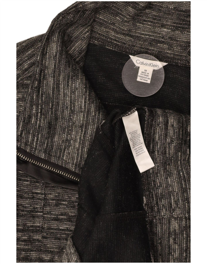 CALVIN KLEIN Damski sweter rozpinany UK 14 Średni szary, nakrapiany akryl