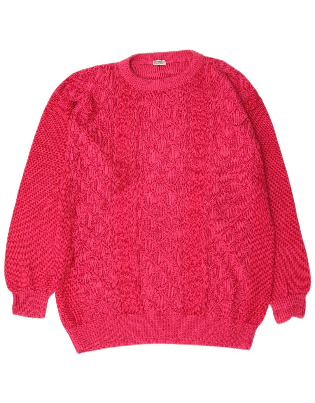 Vintage męski sweter z wycięciem pod szyją, duży, różowy, bawełniany