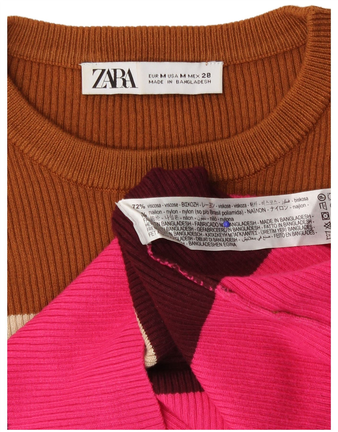 Sweter damski Zara z okrągłym dekoltem UK 14, średnie, wielokolorowe paski
