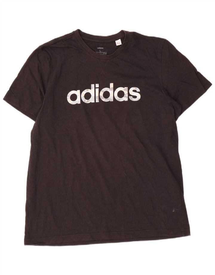 Męska koszulka z grafiką Adidas, duża, czarna, bawełniana