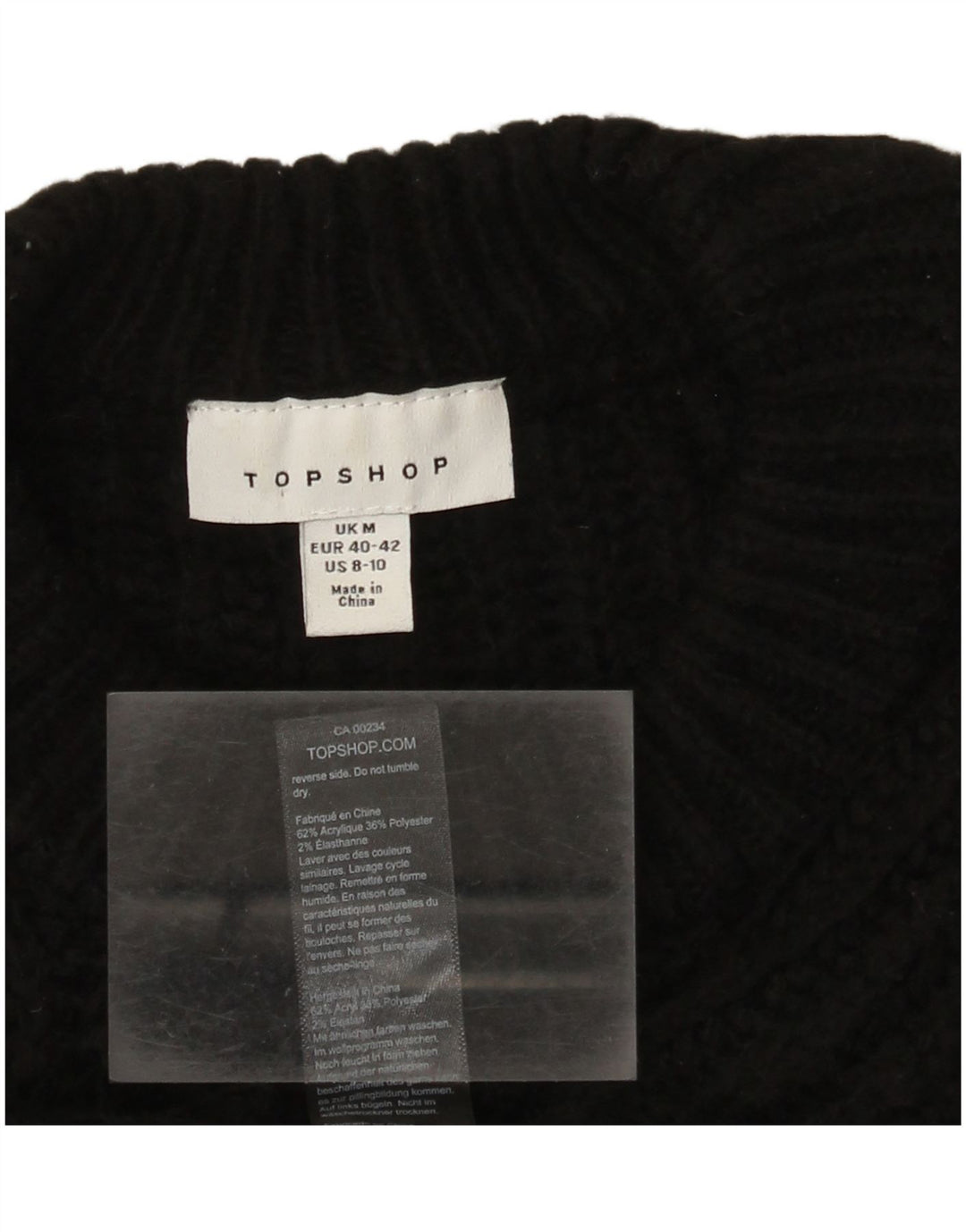 Topshop damski sweter typu Crop Oversize z okrągłym dekoltem UK 14, średni czarny