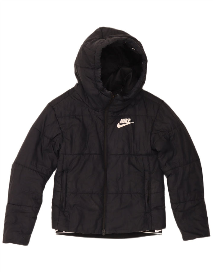 Damska wyściełana kurtka z kapturem i grafiką Nike UK 6 XS, czarna, poliestrowa