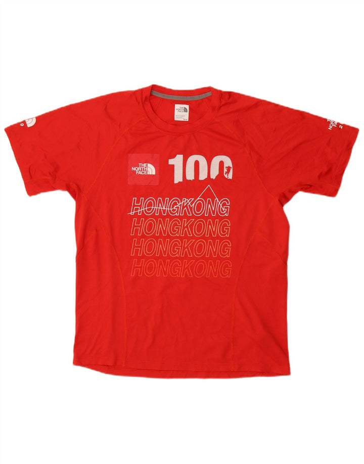 Męski T-shirt z grafiką The North Face z Hongkongu, średni czerwony, poliestrowy
