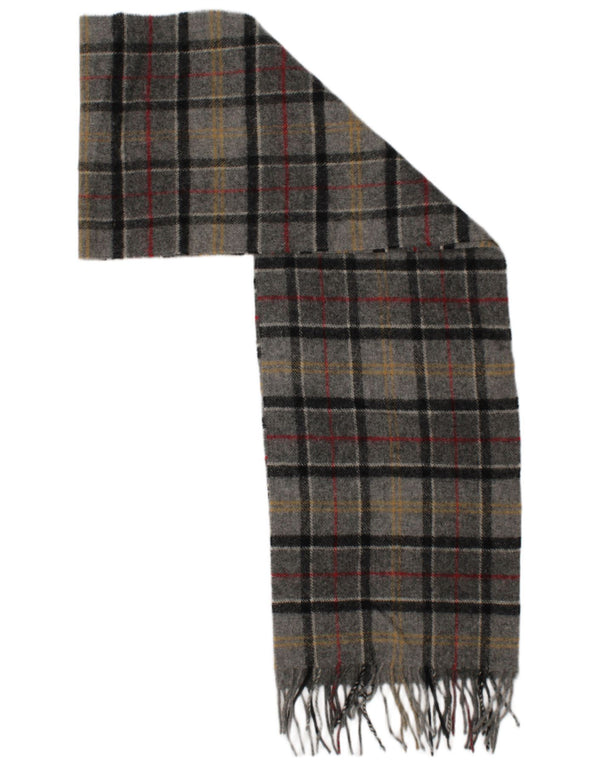Szalik męski prostokątny Barbour w jednym rozmiarze, szary, w kratę, z owczej wełny, klasyczny