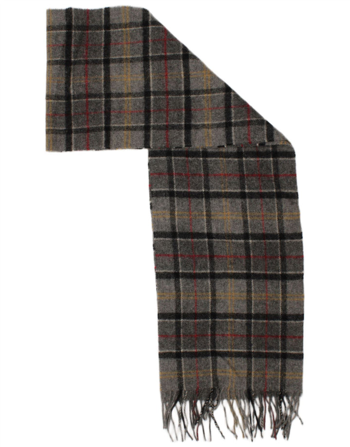 Szalik męski prostokątny Barbour w jednym rozmiarze, szary, w kratę, z owczej wełny, klasyczny