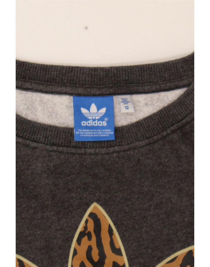 ADIDAS Womens Graphic Sweatshirt Jumper UK 12 Medium Grey Cotton Vintage Adidas and Second-Hand Adidas from Messina Hembry 
