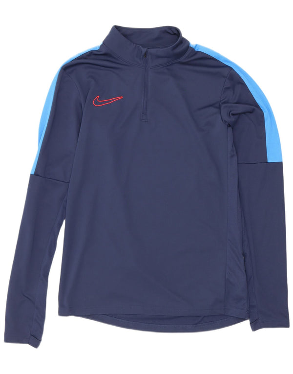 Męska koszulka Nike Dri Fit z zamkiem błyskawicznym i długim rękawem, mała, granatowa, z blokami kolorów