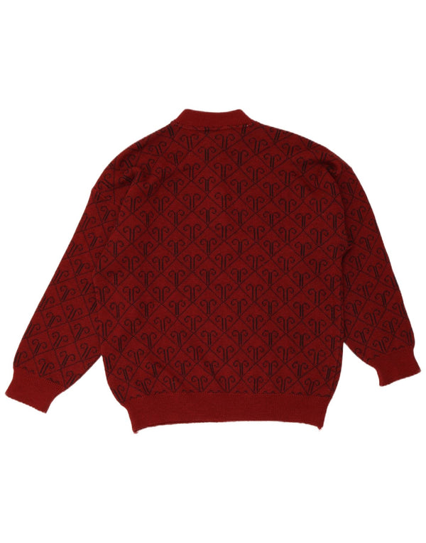 Męski sweter zapinany na guziki w stylu vintage, średnio czerwony, argyle/diamentowa wełna