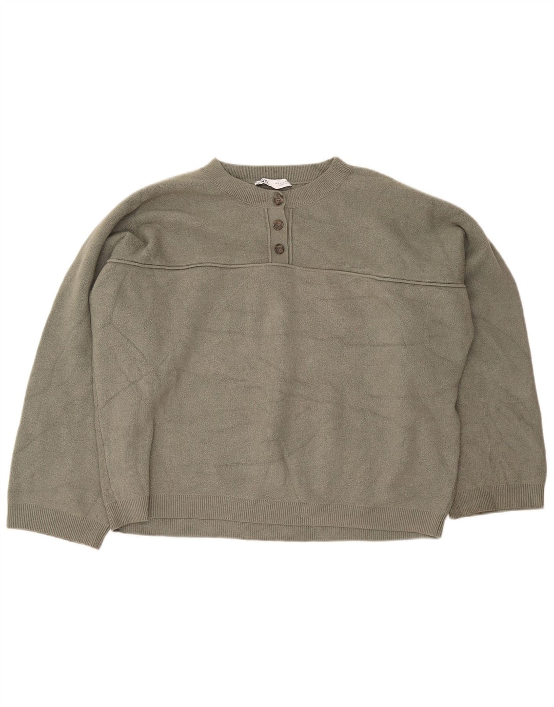 Damski sweter oversize zapinany na guziki Zara UK 16, duża wiskoza khaki
