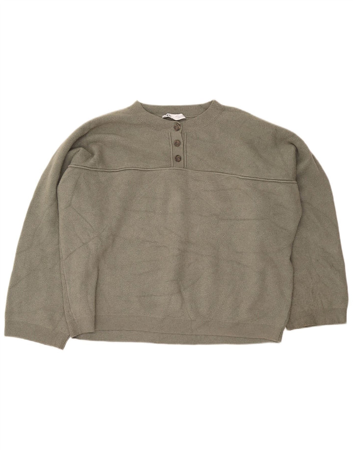 Damski sweter oversize zapinany na guziki Zara UK 16, duża wiskoza khaki