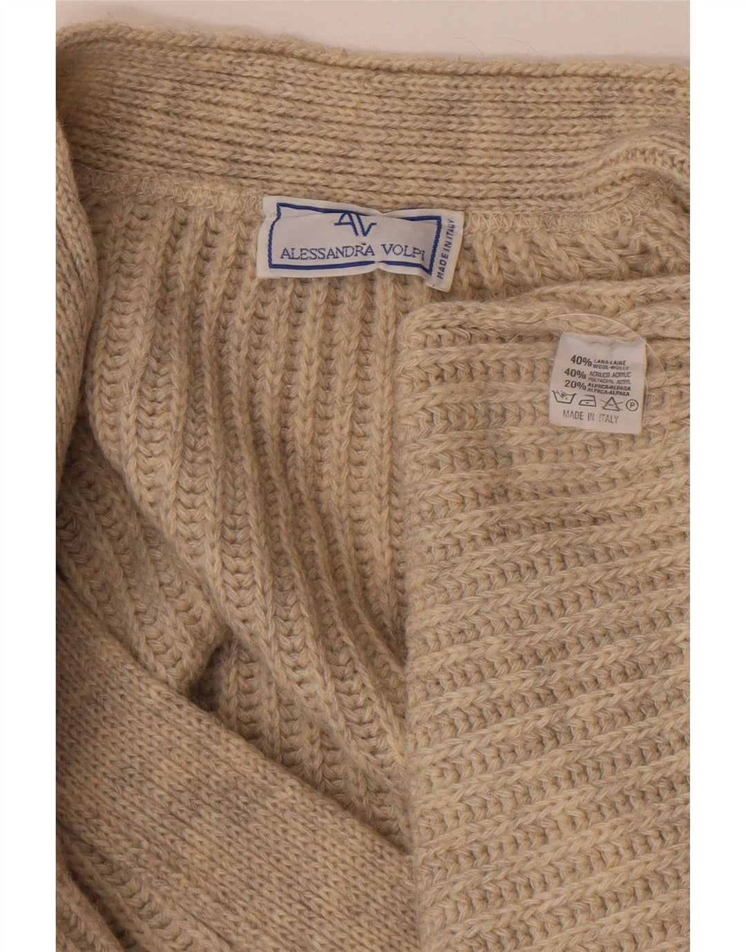 Vintage męski sweter rozpinany XL beżowa wełna