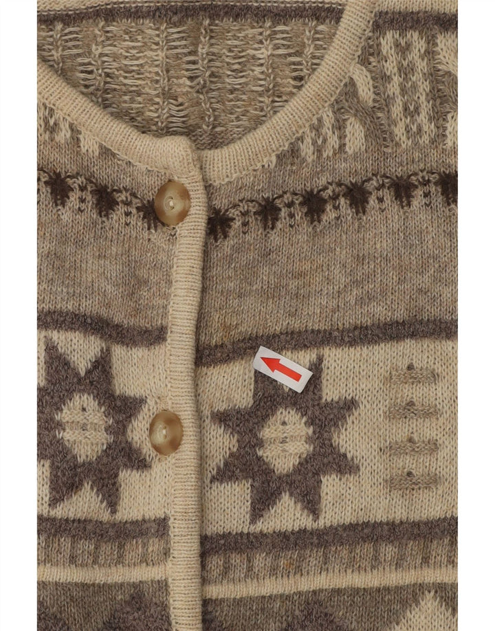 Sweter damski w stylu vintage, rozpinany, UK 16, duży, beżowy, Fair Isle