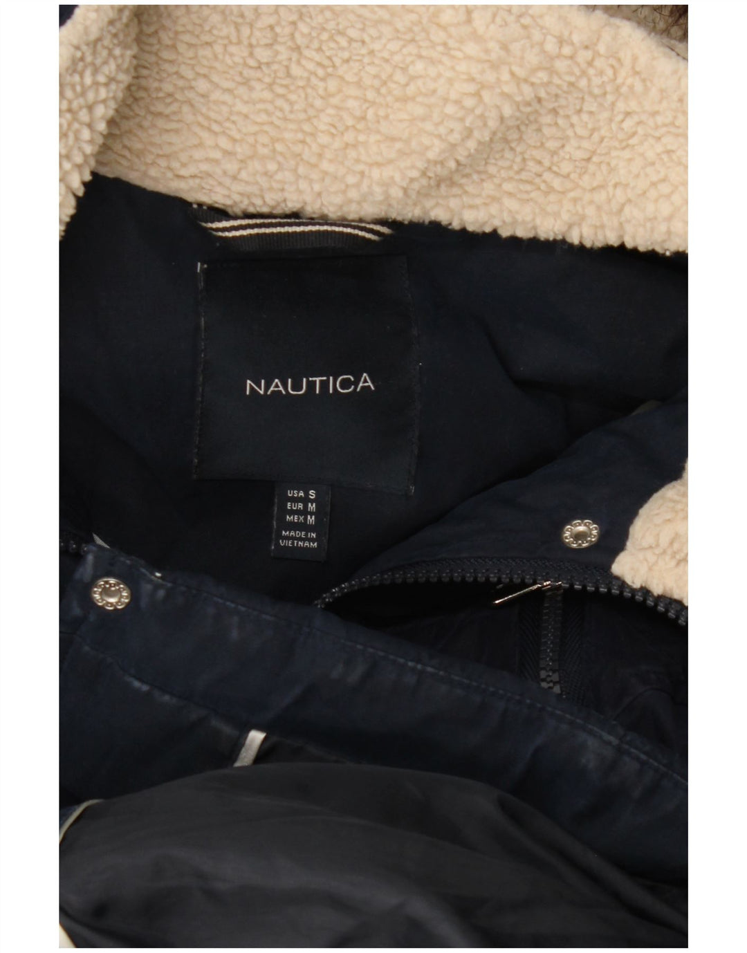 Płaszcz damski Nautica z kapturem, oversize, ocieplany, UK 10, mały, granatowy