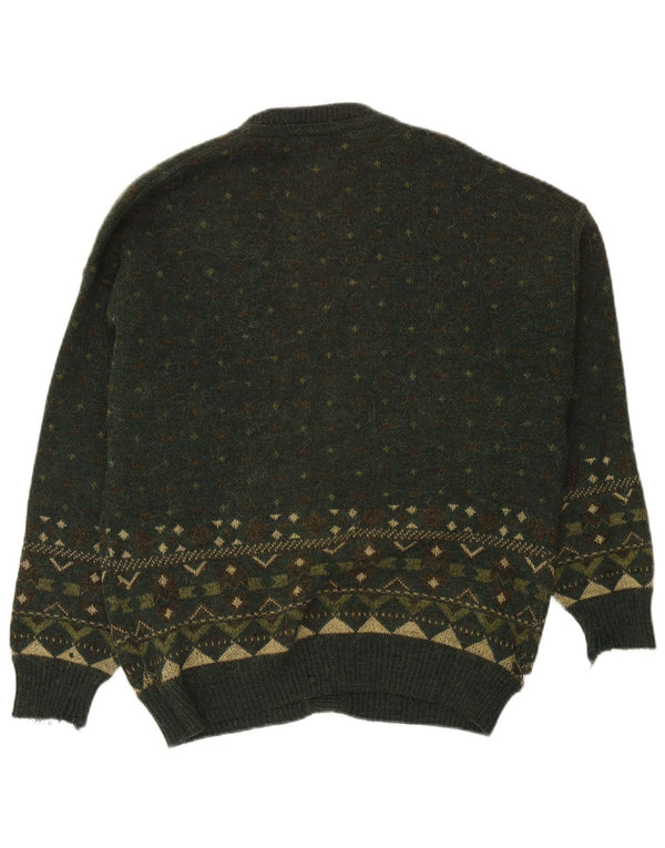 Vintage męski sweter rozpinany, duży, zielony Fair Isle