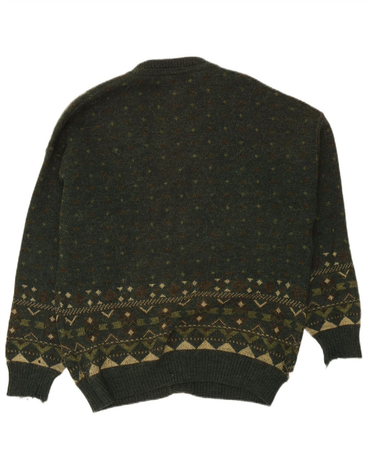 Vintage męski sweter rozpinany, duży, zielony Fair Isle