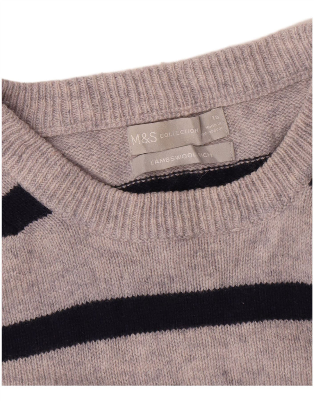 Marks & Spencer Damski sweter z okrągłym dekoltem, UK 16, duże, szare paski