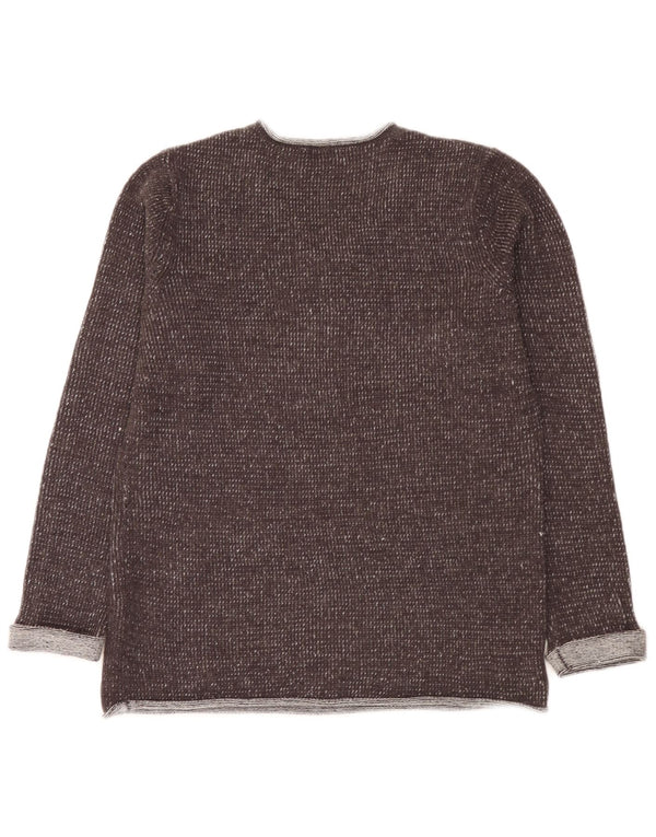 Sweter damski w stylu vintage z dekoltem w kształcie litery V, UK 16, duży, szary, nakrapiany poliakryl