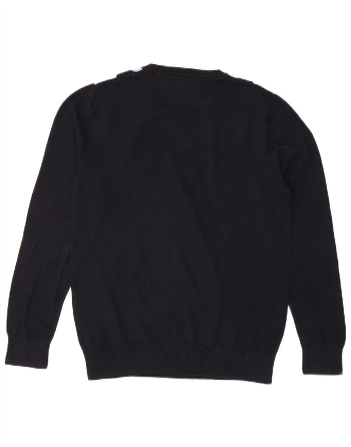 TOMMY HILFIGER Mens V-Neck Jumper Sweater Small Navy Blue Argyle/Diamond