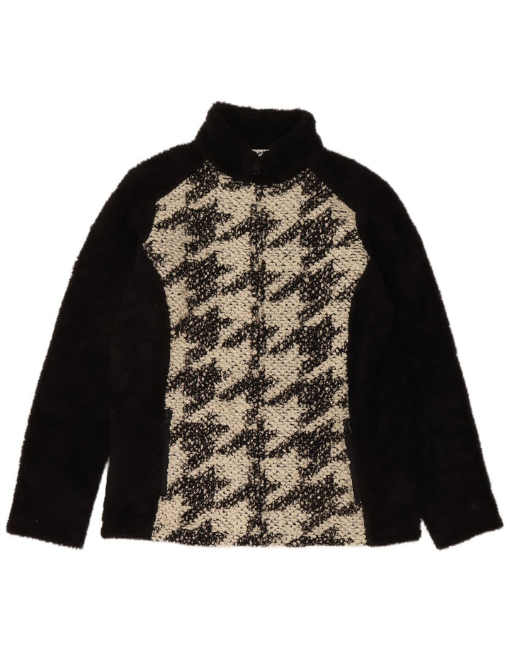 CHAMPION Womens Fleece Jacket UK 16 Large Black Houndstooth Polyester