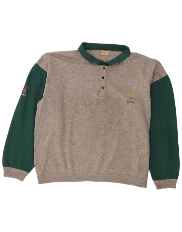 Męska bluza Roby Polo z dekoltem w serek 2XL, szara bawełna z blokami kolorów