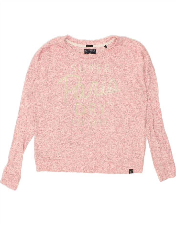 SUPERDRY Womens Oversized Graphic Sweatshirt Jumper UK 10 Small Pink Vintage Superdry and Second-Hand Superdry from Messina Hembry 