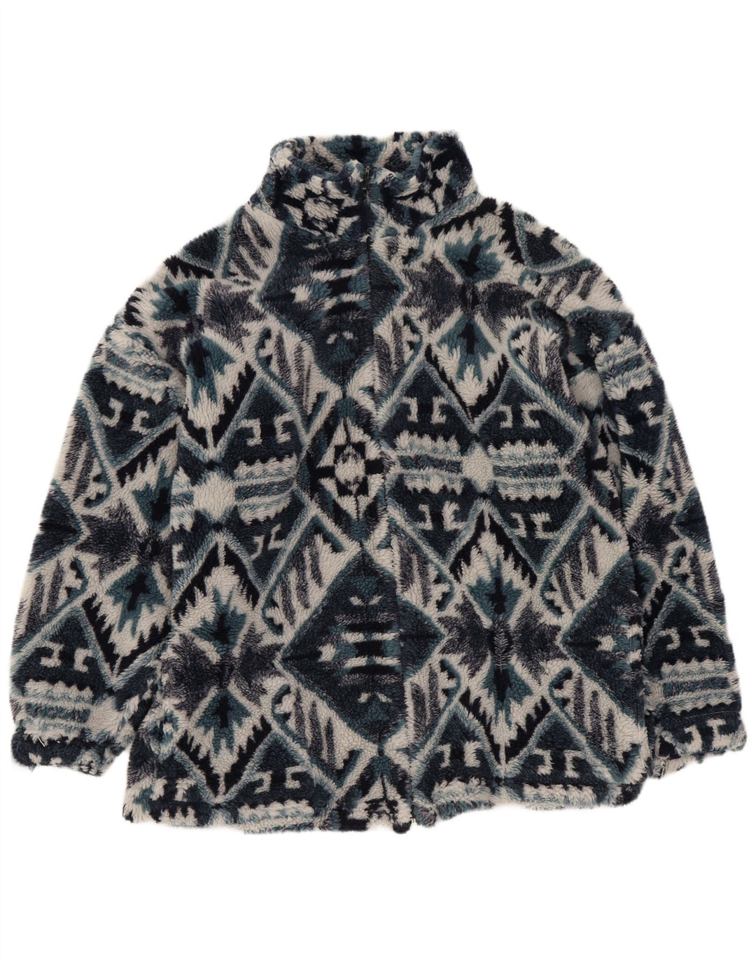 Męska kurtka polarowa Vintage UK 36 Mała granatowa geometryczna Aztec
