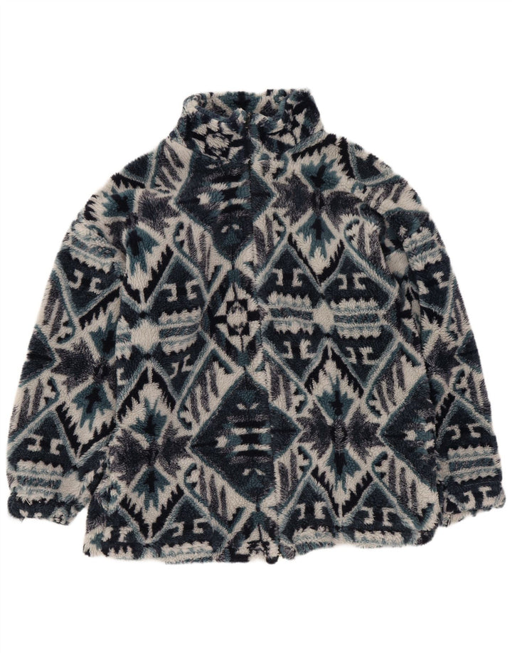 Męska kurtka polarowa Vintage UK 36 Mała granatowa geometryczna Aztec