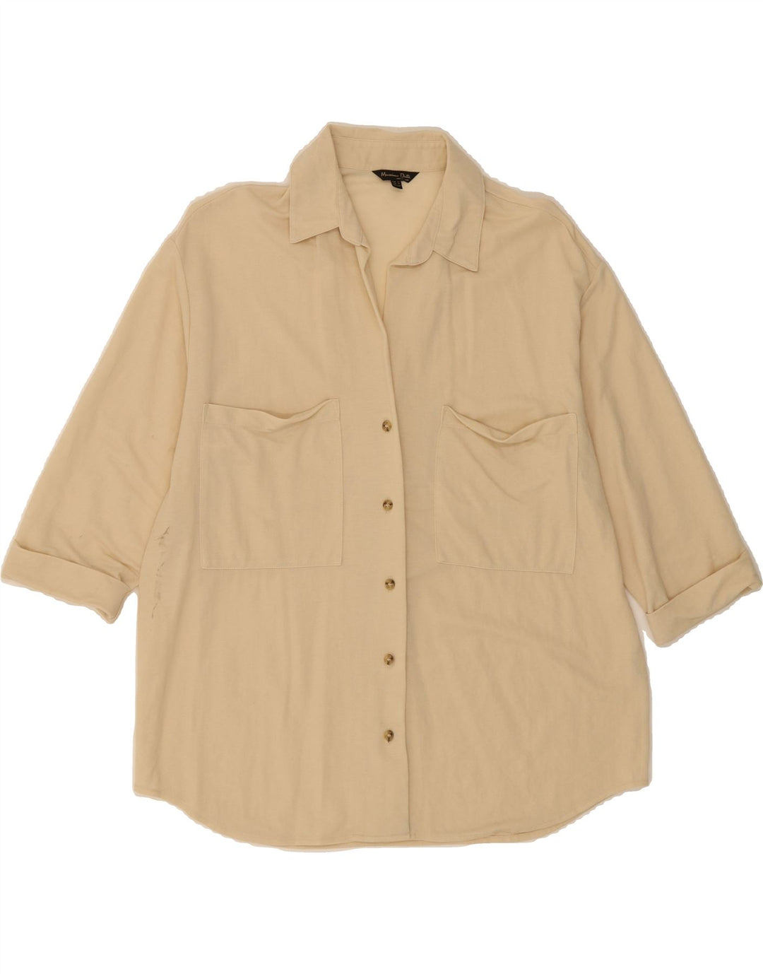 MASSIMO DUTTI Womens Oversized 3/4 Sleeve Shirt UK 6 XS Beige Vintage Massimo Dutti and Second-Hand Massimo Dutti from Messina Hembry 