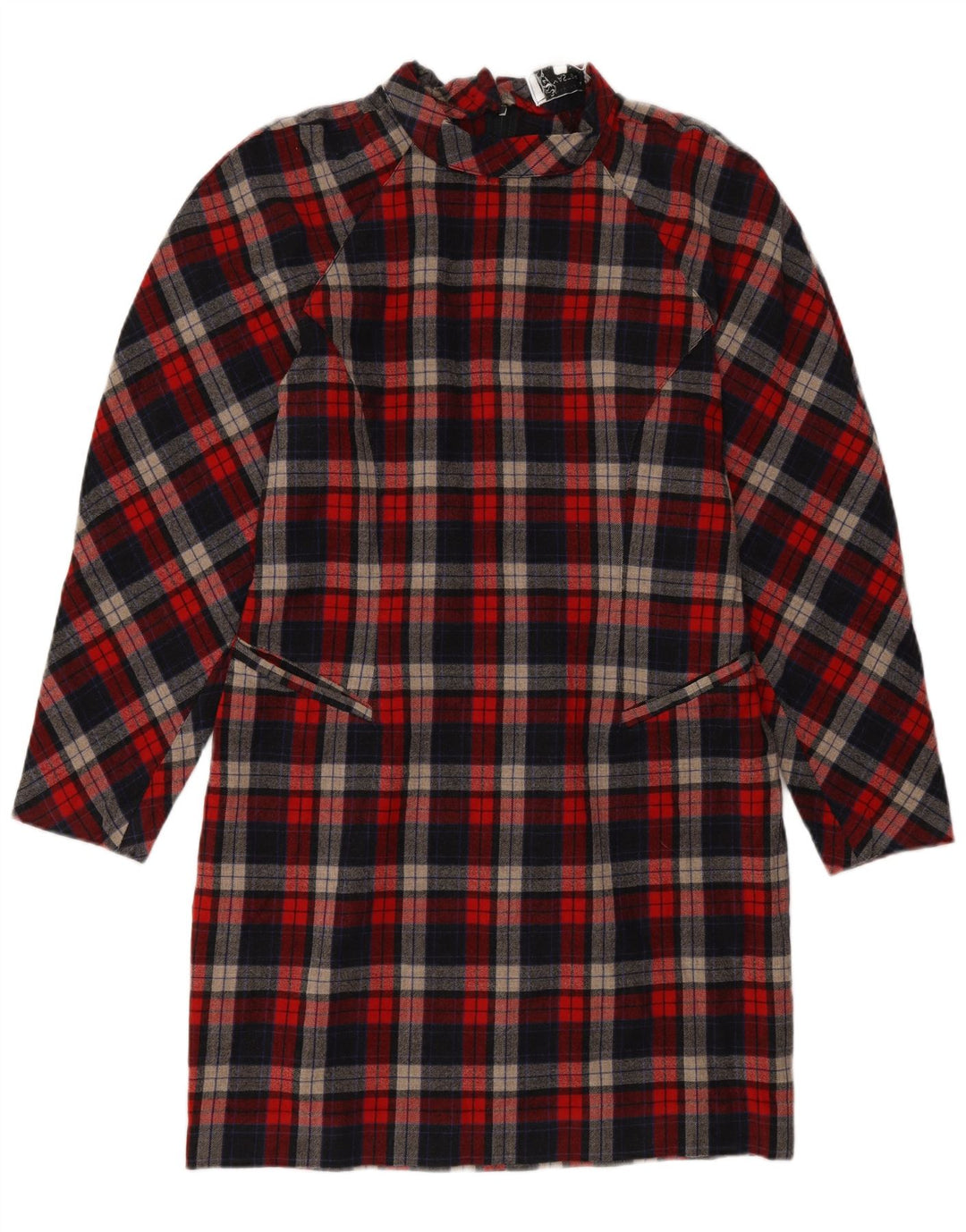 Vintage damska sukienka typu shift z długim rękawem IT 46 w dużą czerwoną kratę