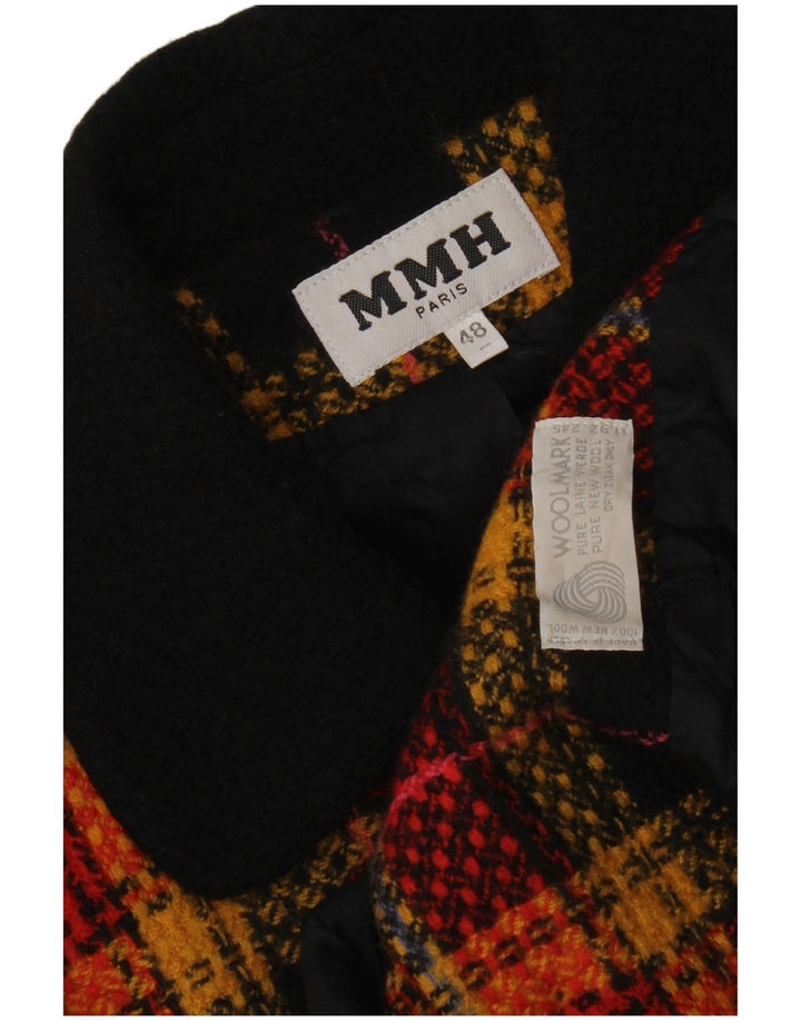 Vintage damska marynarka zapinana na 5 guzików IT 48 XL Pomarańczowa kratka z dziewiczej wełny