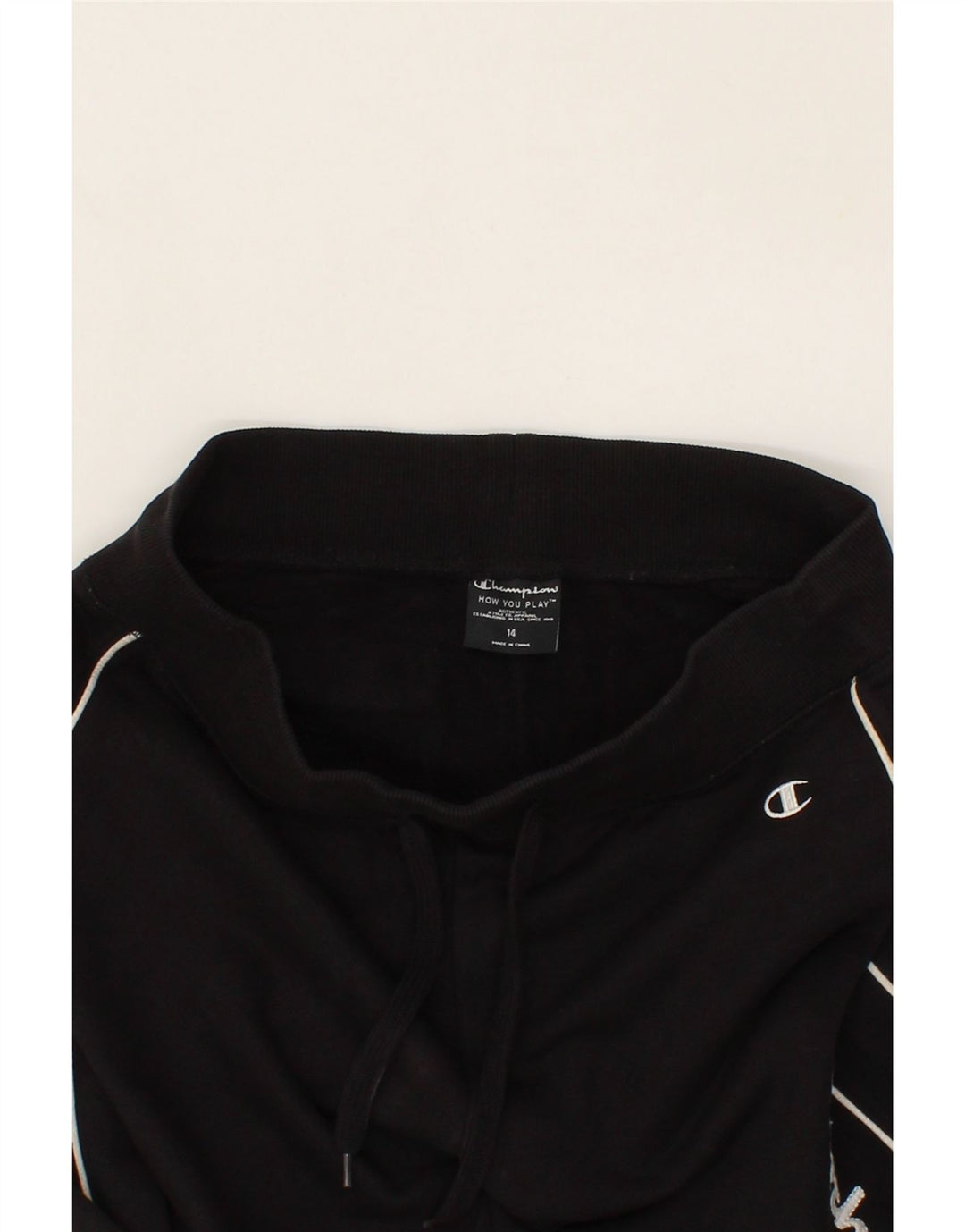 CHAMPION Womens Graphic Tracksuit Trousers UK 14 Medium Black Vintage Champion and Second-Hand Champion from Messina Hembry 