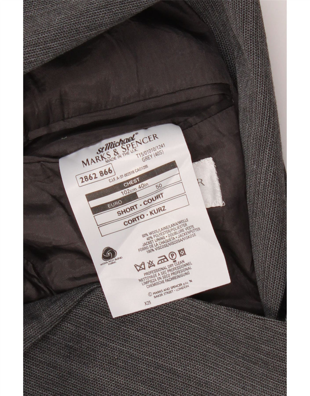 Marks & Spencer Męska marynarka zapinana na 2 guziki UK 40, duża, szara wełna