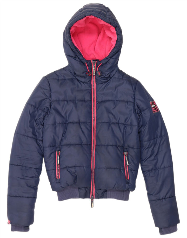 Damska ocieplana kurtka z kapturem Superdry UK 10, mała, granatowa, poliester