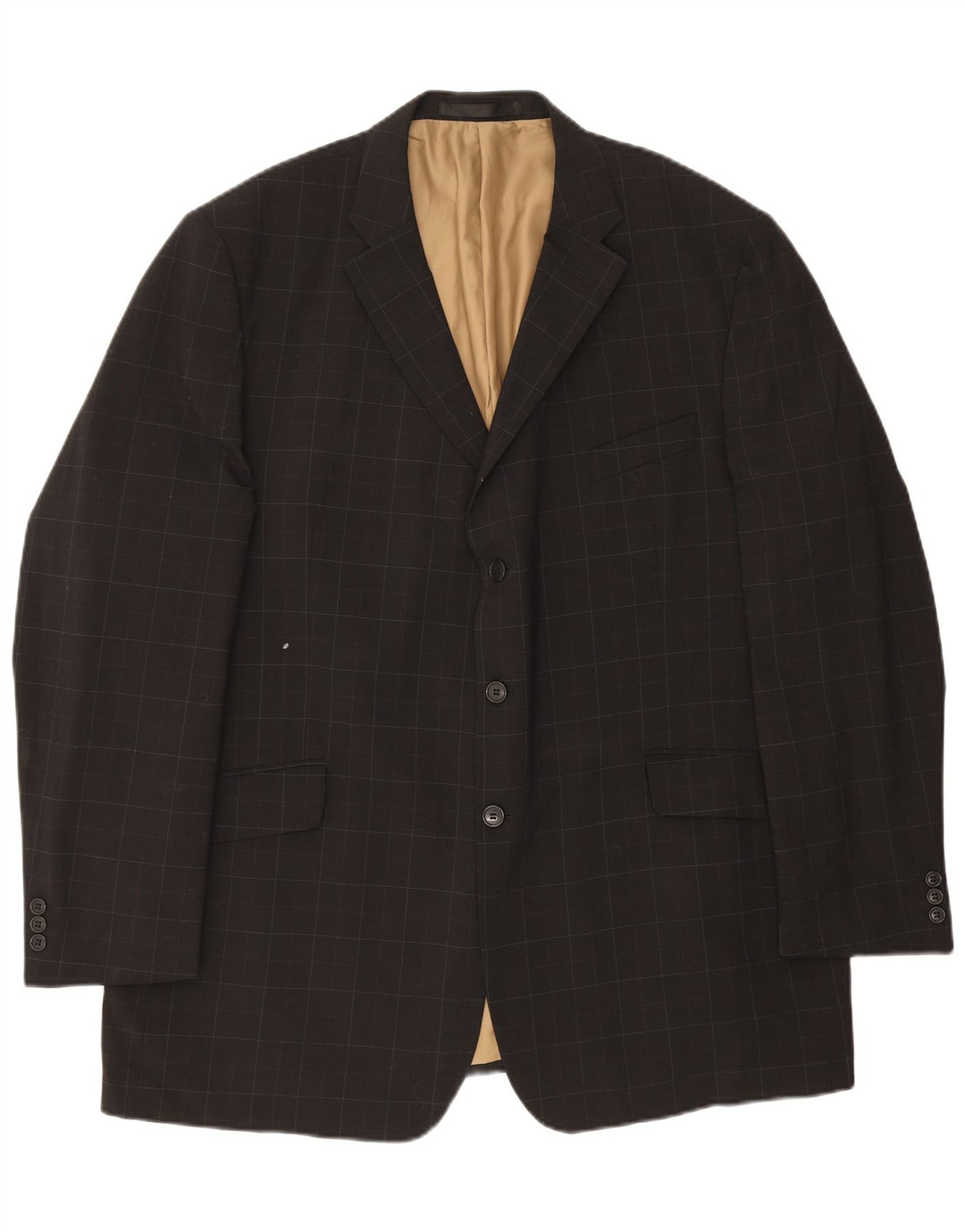 MARKS & SPENCER Mens Long 3 Button Blazer Jacket UK 42 XL Black Check Wool