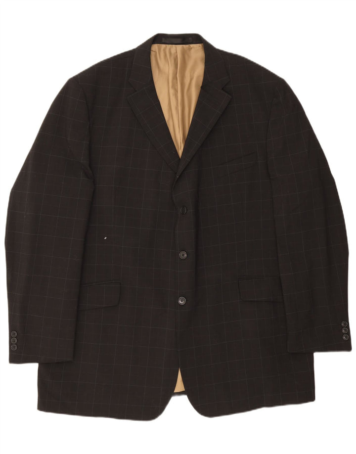 MARKS & SPENCER Mens Long 3 Button Blazer Jacket UK 42 XL Black Check Wool