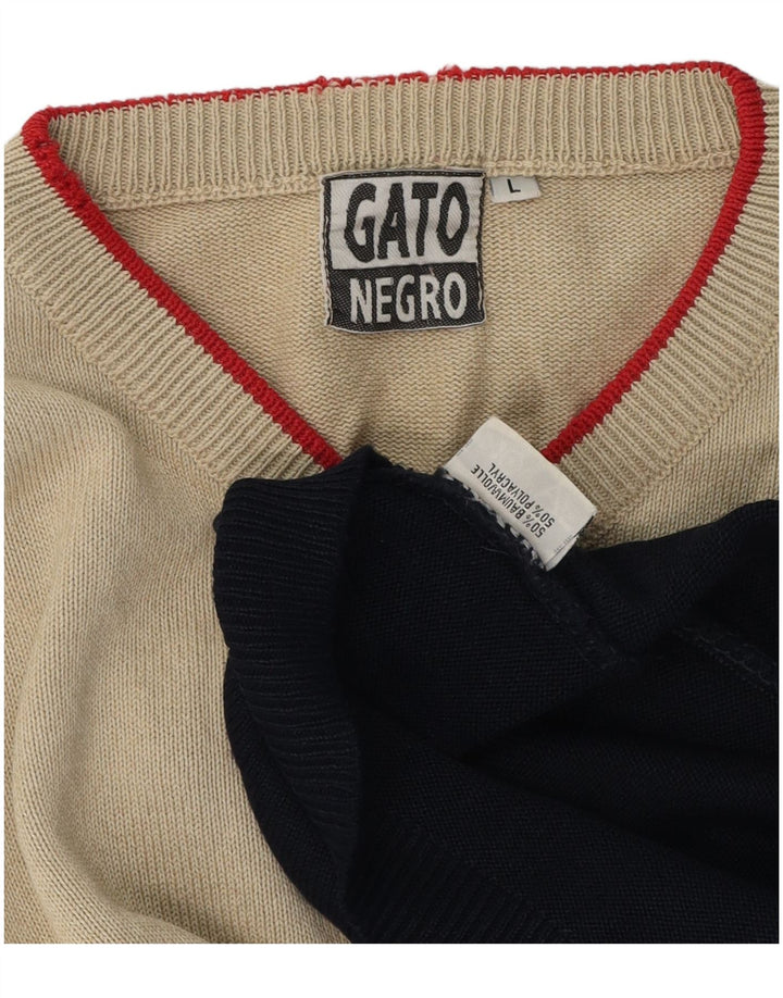Sweter męski w stylu vintage, duży, beżowy, blok kolorów, poliakryl