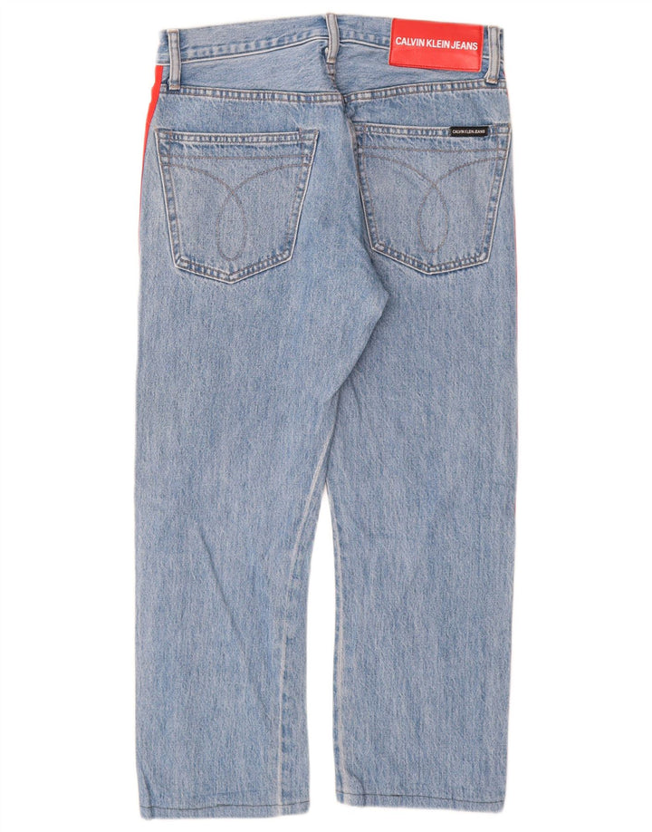 Damskie dżinsy CALVIN KLEIN Graphic Straight W29 L25 Bawełniana niebieska z blokami kolorów