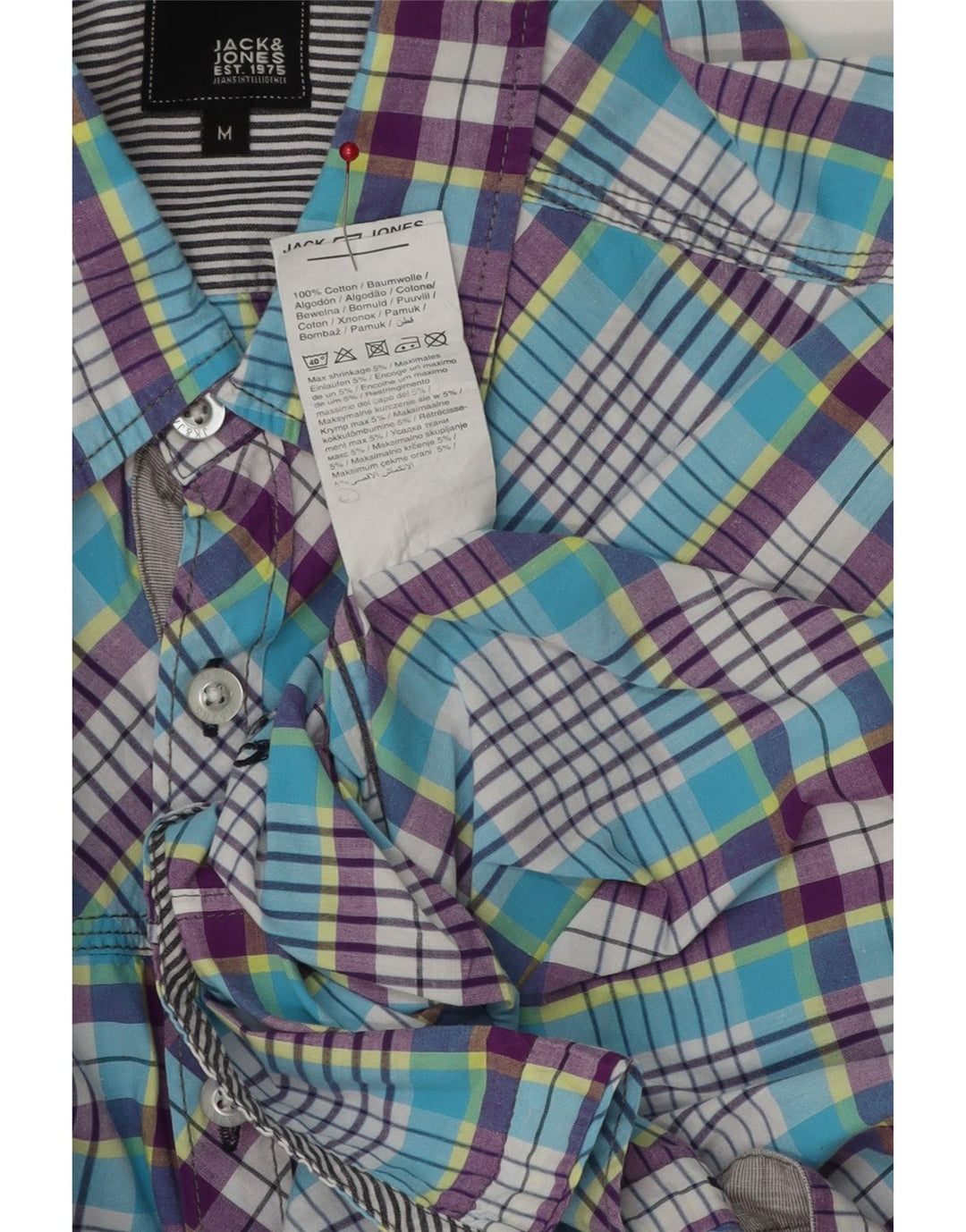 Męska koszula z krótkim rękawem JACK & JONES, bawełniana w średnią niebieską kratkę