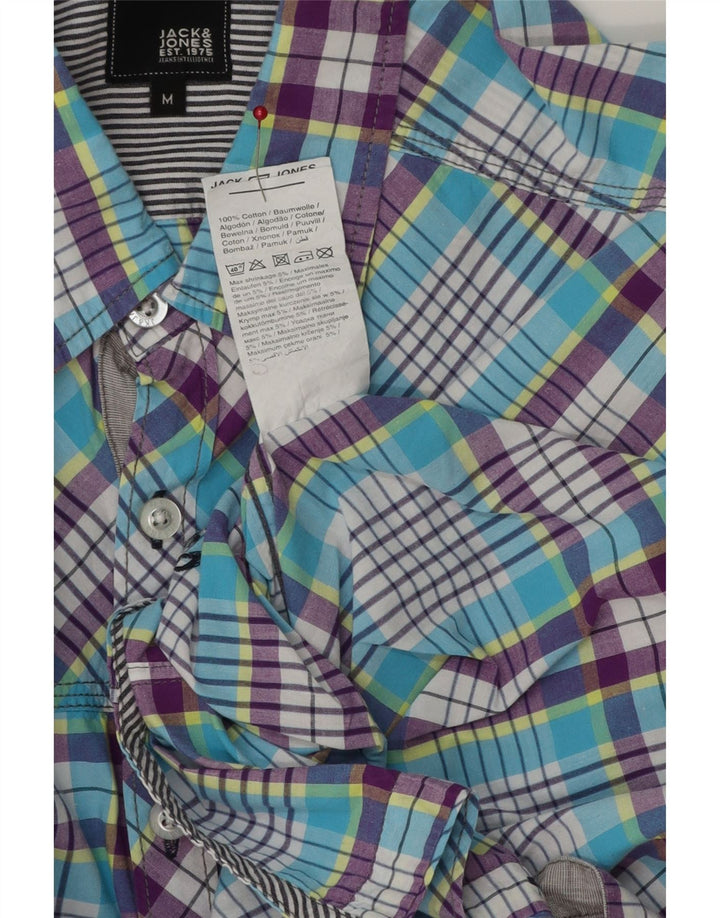 Męska koszula z krótkim rękawem JACK & JONES, bawełniana w średnią niebieską kratkę