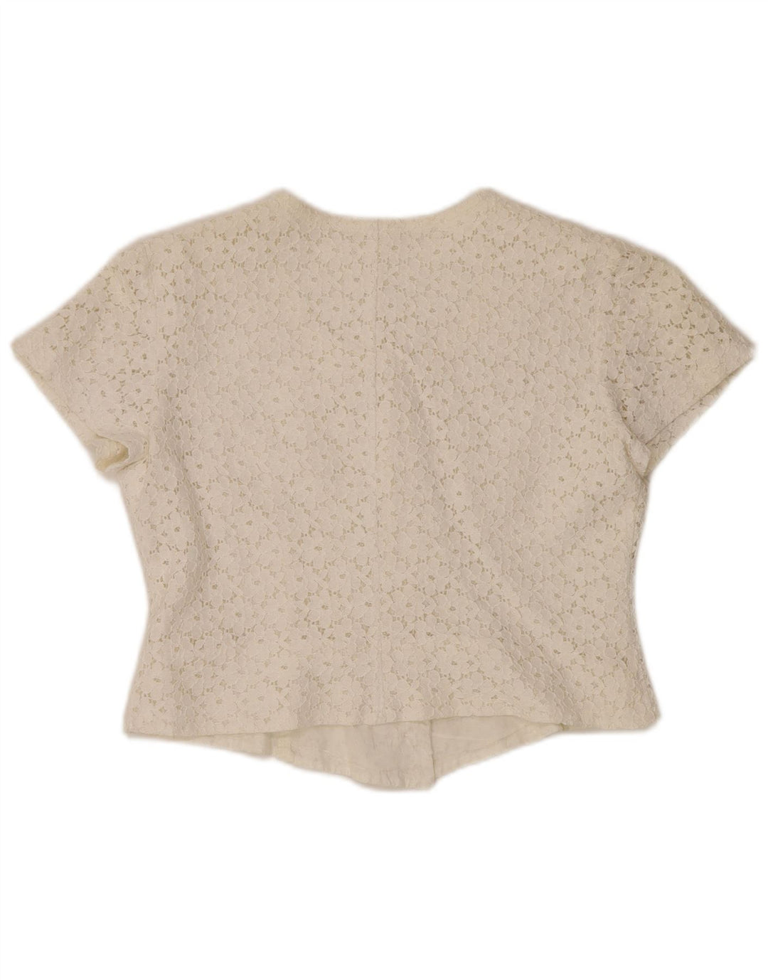 Damska bluzka koszulowa z krótkim rękawem VINTAGE IT 46, duża w kolorze złamanej bieli, w kwiaty