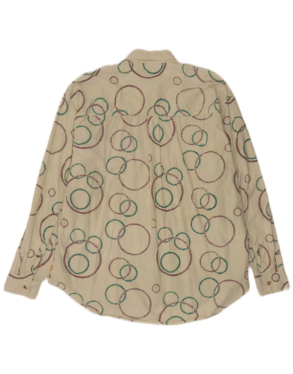 Koszula męska w stylu vintage 2XL w kolorze złamanej bieli, z geometrycznej bawełny