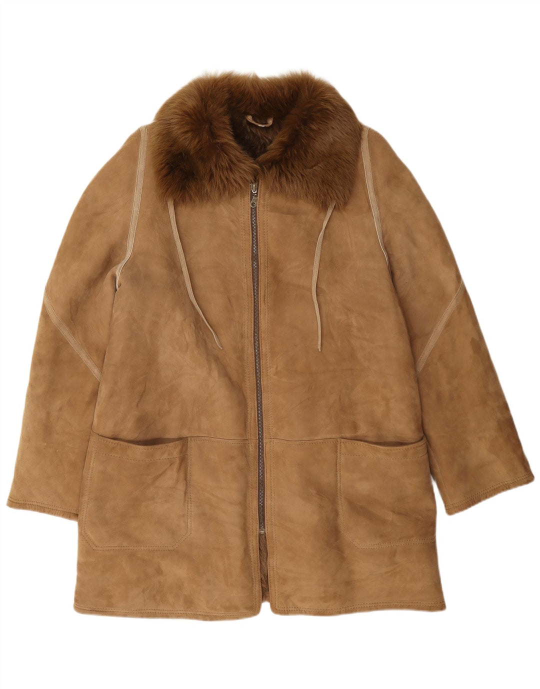 Vintage damska kurtka shearling IT 48 XL brązowa