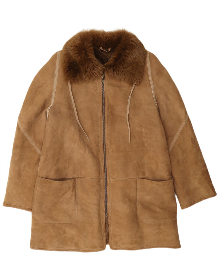 Vintage damska kurtka shearling IT 48 XL brązowa