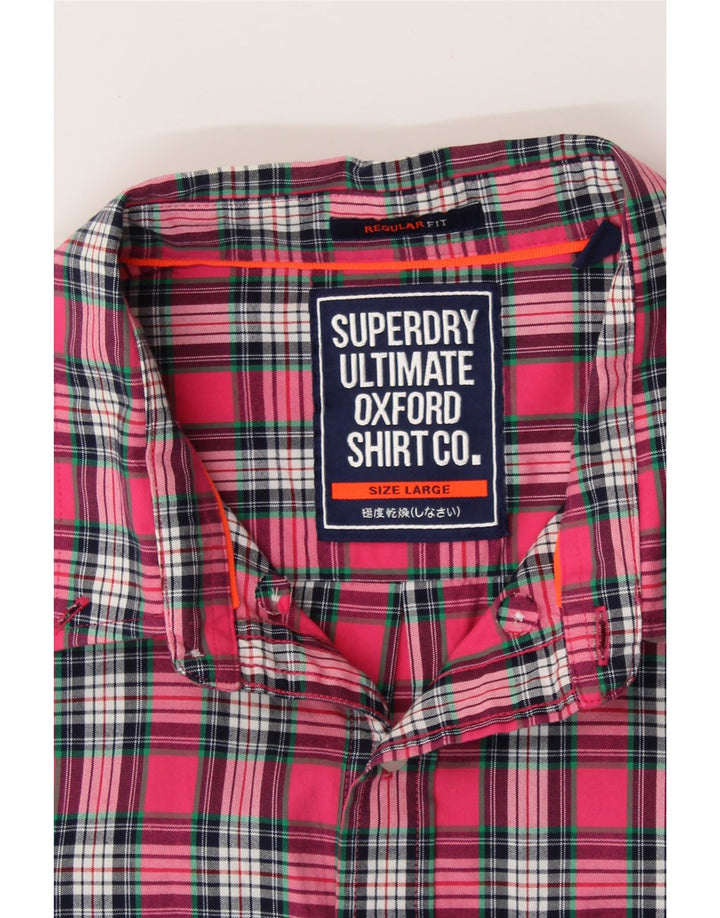 SUPERDRY Męska koszula flanelowa o regularnym kroju, duża, bawełniana w różową kratkę