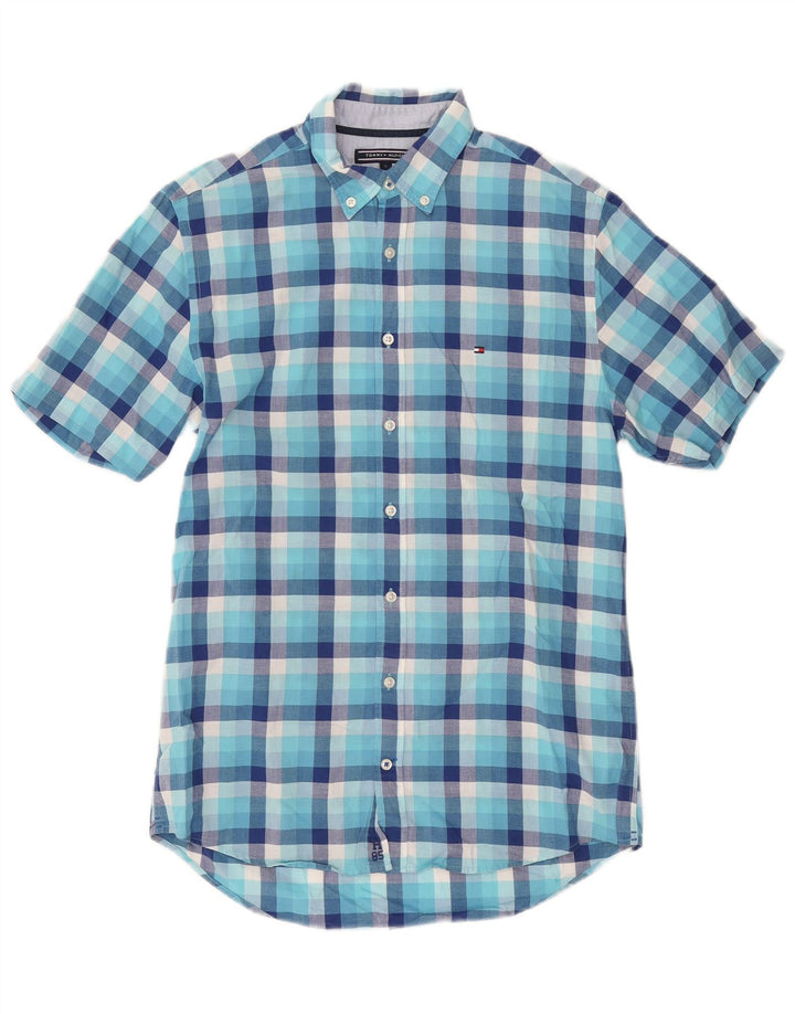 TOMMY HILFIGER Mens Short Sleeve Shirt Small Blue Check Cotton