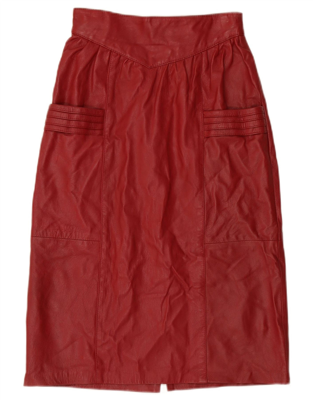 Damska skórzana spódnica z wysokim stanem VINTAGE W24 XS Burgundowa