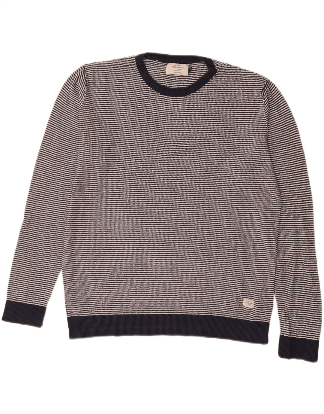 Męski sweter Jack & Jones z okrągłym dekoltem i dużymi granatowymi paskami
